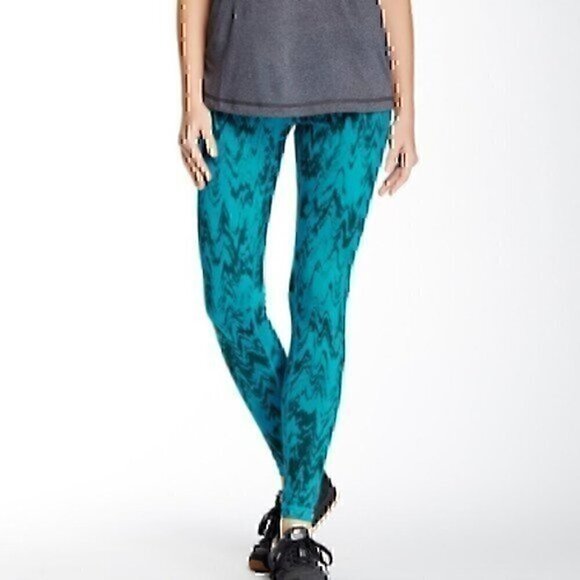 Z BY ZELLA Slim Ikat Legging Teal Blue Black Geometric Printed Active Workout XS - Picture 1 of 8